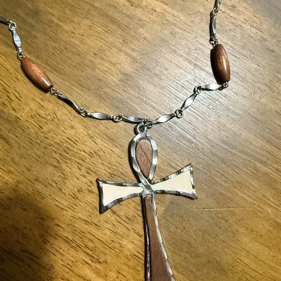 Silver and Brown Ankh Pendant Necklace - Picture 5 of 6